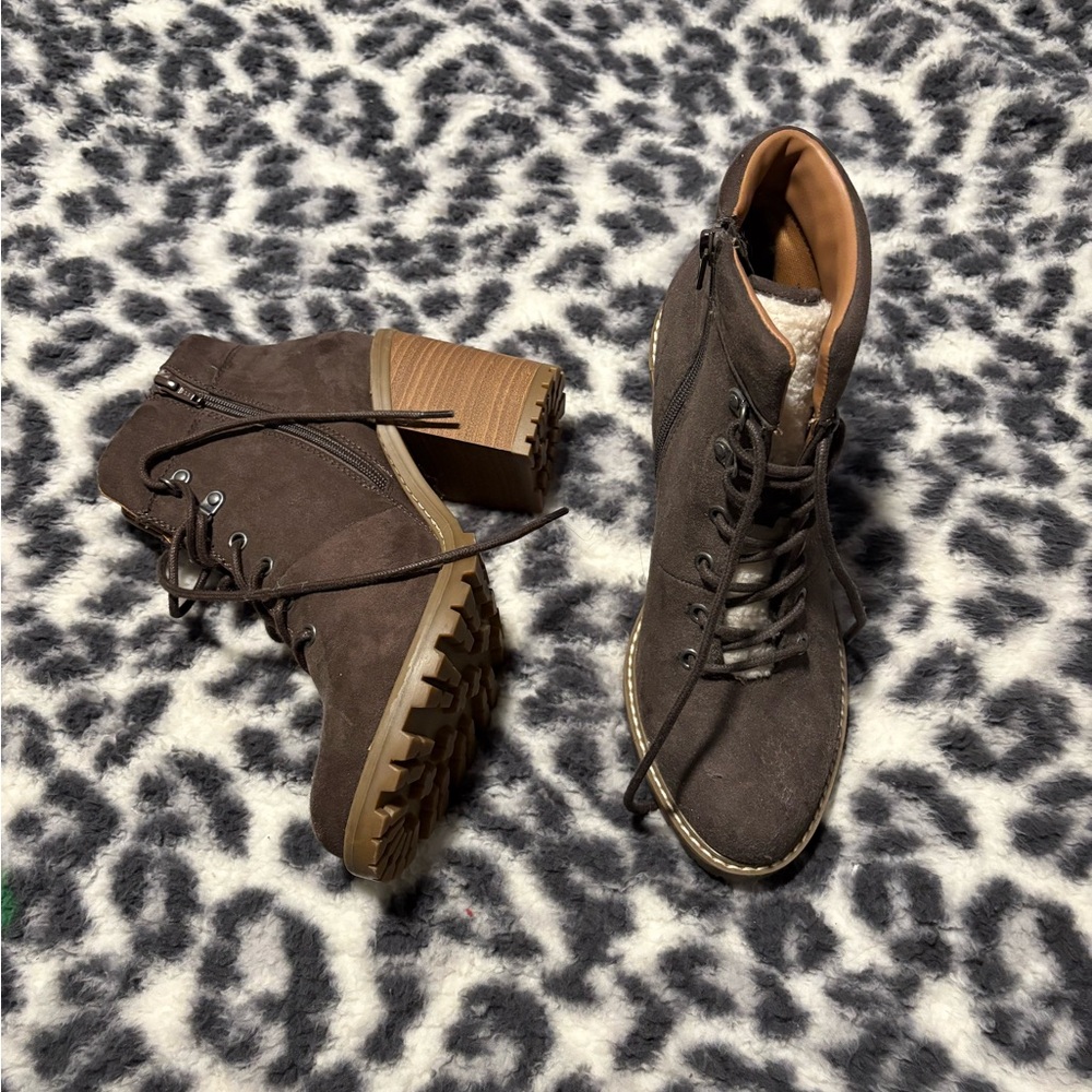 Brown Lace-Up Ankle Boots